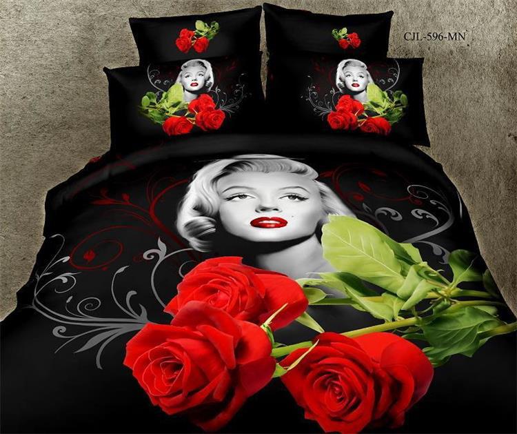   շ ħ ׸ 3D    4PC ̱ /   ̺ / ̺ Ŀ ħ ħ Ʈ /3d oil painting black Marilyn Monroe bedding sets queen size 4pc cotton US/U